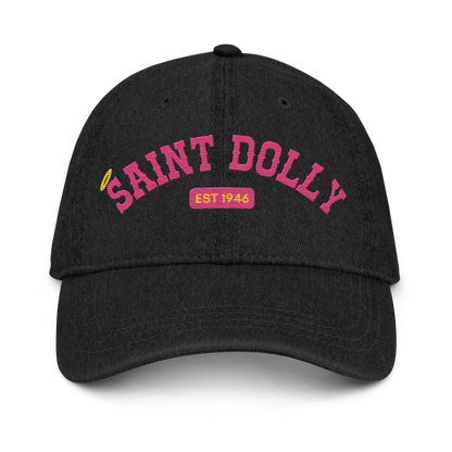 The Highway Halo embroidered denim hat in black front view – Saint Dolly