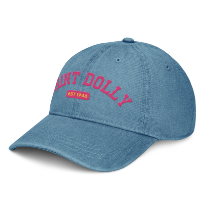 The Highway Halo embroidered denim hat in blue left front view – Saint Dolly