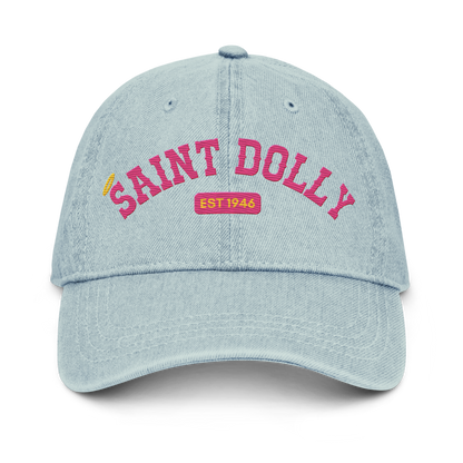The Highway Halo embroidered denim hat in light blue front view – Saint Dolly