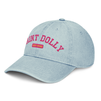 The Highway Halo embroidered denim hat in light blue left front view – Saint Dolly
