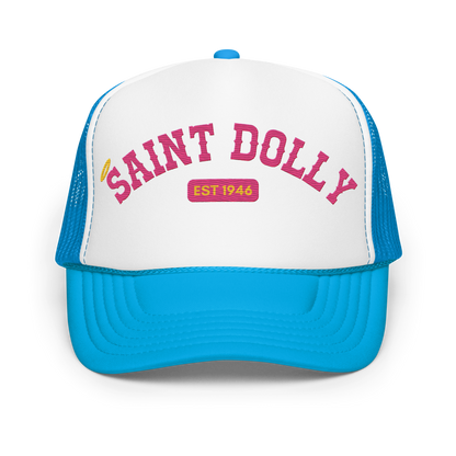 The Mountain Halo embroidered trucker hat in blue and white – Saint Dolly