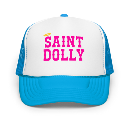 The Praise Panel Halo printed trucker hat in blue and white – Saint Dolly