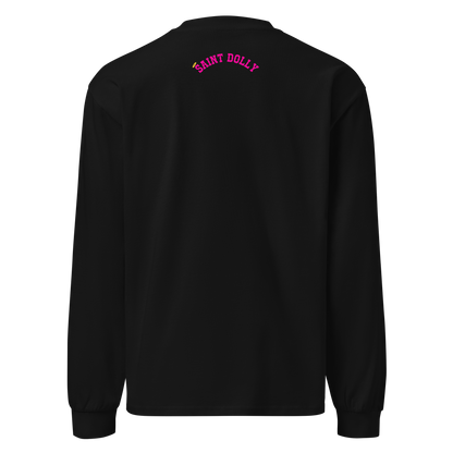 The Tease and Please long sleeve heavyweight t-shirt in black back view – Saint Dolly
